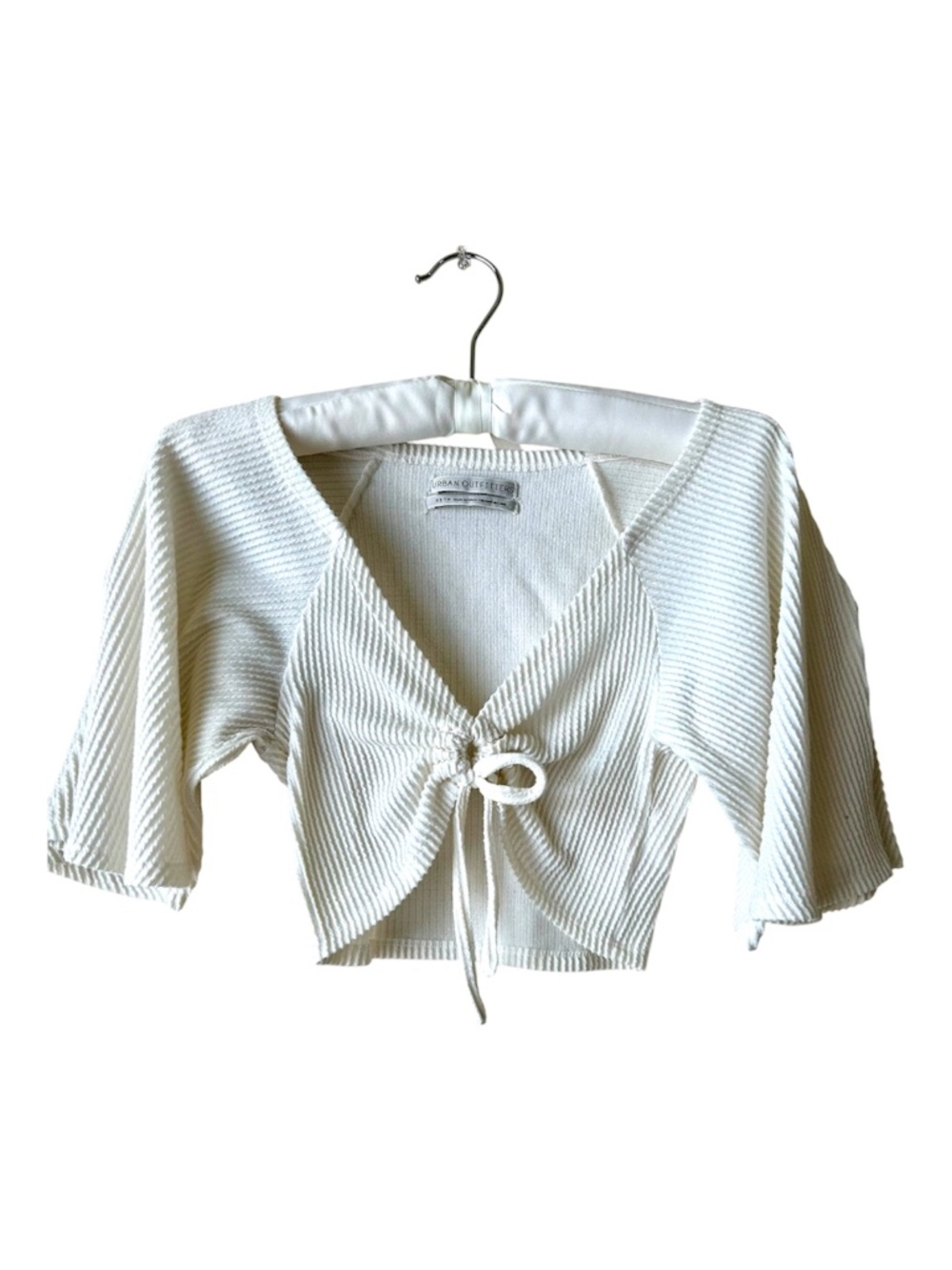 Urban Outfitters White Crop Top Vneck Scrunch Tie Front Ribbed Xsmall